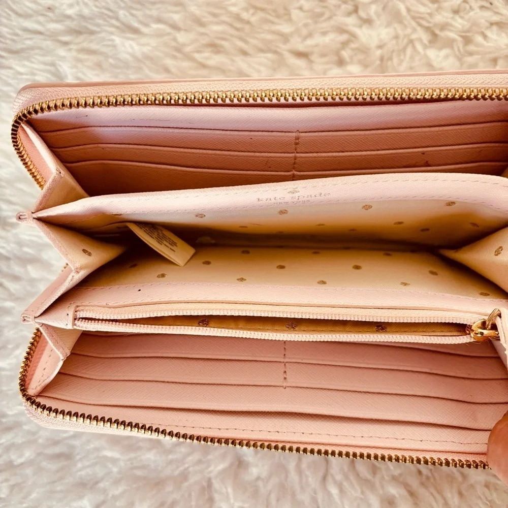 Kate Spade Pink Leather w/ Bow w/ Rhinestone zip around Long Wallet